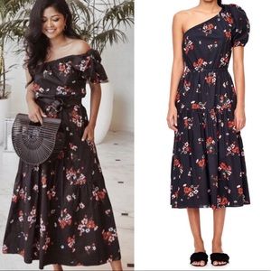 Rebecca Taylor Marguerite One Shoulder Dress Black Floral Size 4